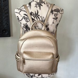 Metallic Gold Metal Studded Mini Backpack with Wallet